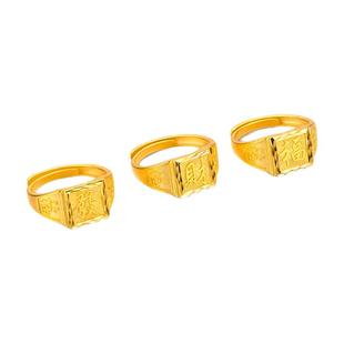 新款黄金戒指男款仿金包银活口福發财字男士戒子可调节开口指环