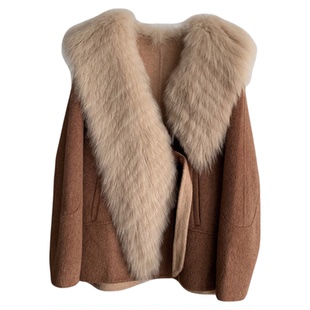 浪漫定格！可拆卸狐狸毛领双面呢羊毛大衣皮草2025新款毛呢外套女