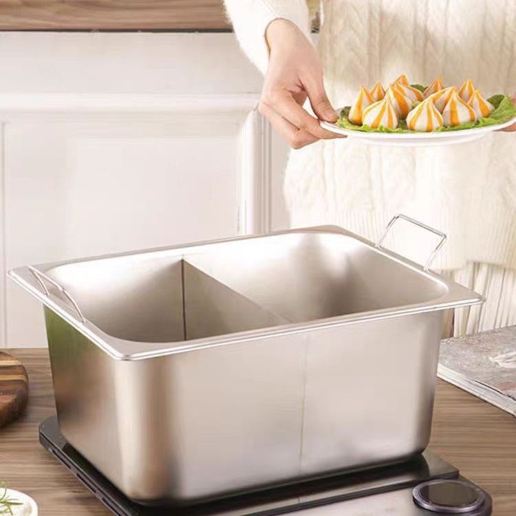 不锈钢份数盆 加厚方形带盖鸳鸯火锅 电磁炉燃气通用家用汤锅炸锅