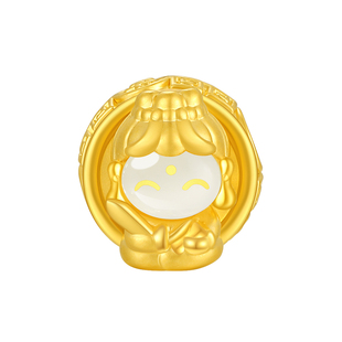 周大生转珠阁生肖佛足金转运珠黄金天然和田玉镶嵌送女友生日礼物