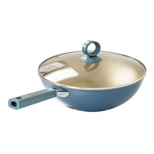 蓝钛不粘锅炒锅平底锅家用燃气灶专用炒菜锅电磁炉通用涂层轻铁锅