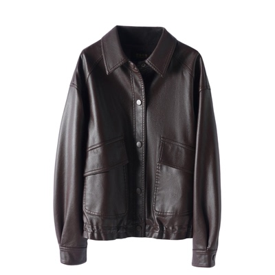 绵羊皮衣外套女宽松休闲真皮夹克