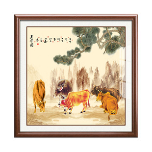 五牛图玄关装饰画新中式客厅卧室餐厅办公室挂画招财过道走廊壁画