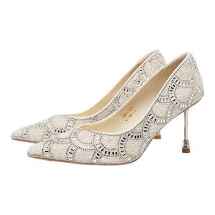 星期六春季新款尖头细跟水钻高跟鞋浅口气质百搭高跟女SSE1111088