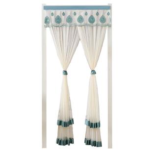 伸缩杆蕾丝门帘免打孔家用防蚊纱帘防蝇通风隔断帘夏季魔术贴挂帘