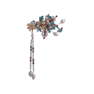 流苏边夹烧蓝额头发饰旗袍汉服发卡国风头饰侧耳发夹高端精致侧边