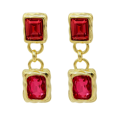 玲秀夸张镀金女锆石水晶吊坠耳环