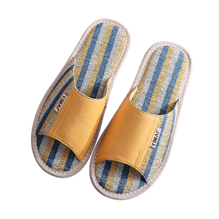 北欧风羊皮棉麻拖鞋男女夏季家居情侣家用真皮室内防滑亚麻凉拖鞋