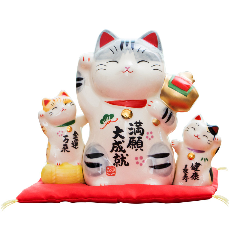 日本药师窑招财猫摆件满愿考试