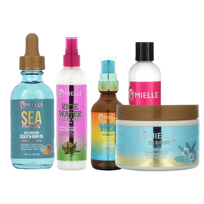 Mielle抗卷曲减少头发辫头皮脱掉落保湿霜米水芦荟混合物海苔泥