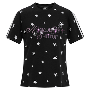 404MOB立体烫钻星星印花短袖T恤女美式复古Y2K修身短款显瘦条纹t