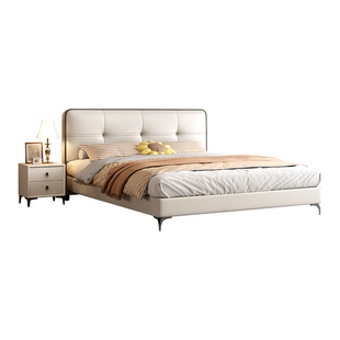馨佰利真皮床1米8双人床现代简约主卧大床可储物软靠包床新款婚床