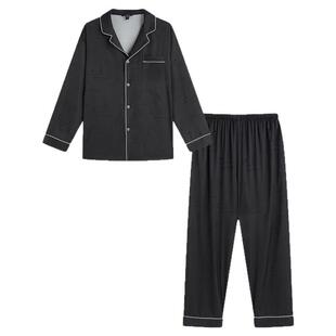 Amydimo2025新款高级感男士缎面睡衣长袖长裤黑色丝滑家居服套装