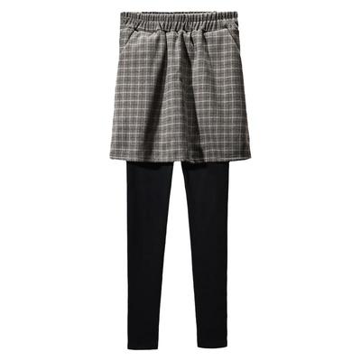 毛呢假两件秋冬加绒打底裤