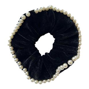 丝绒珍珠头绳女高级感2023新款法式复古大肠发圈扎丸子头发饰发绳