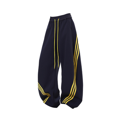 美式街头条纹三条杠弯刀卫裤女冬