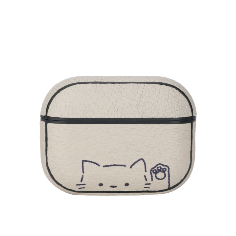 里面LM｜嘿！小猫真皮彩绘AirPods123代AirPodspro12代耳机壳定制保护套刻字定制精致个性不撞壳小众原创