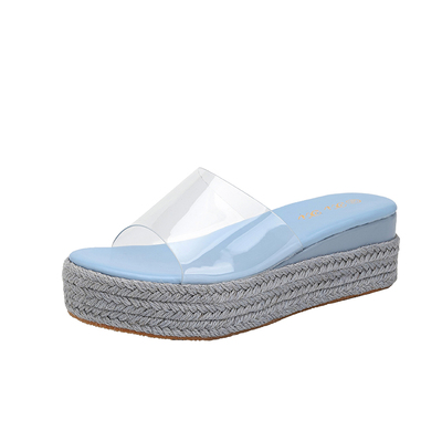 喜喜超纤坡跟韩版厚底透明拖鞋女