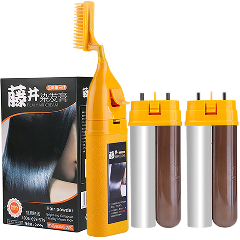 藤井染发摩丝膏旗舰店第三代正品植物沫染发剂一梳黑色栗色