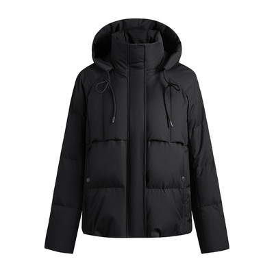 Navigare意大利小帆船短款连帽羽绒服女士秋冬新款白鸭绒黑色外套