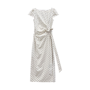 板栗西西【满杯啵脆2】温柔下摆开叉短袖波点背带连衣裙长裙子女