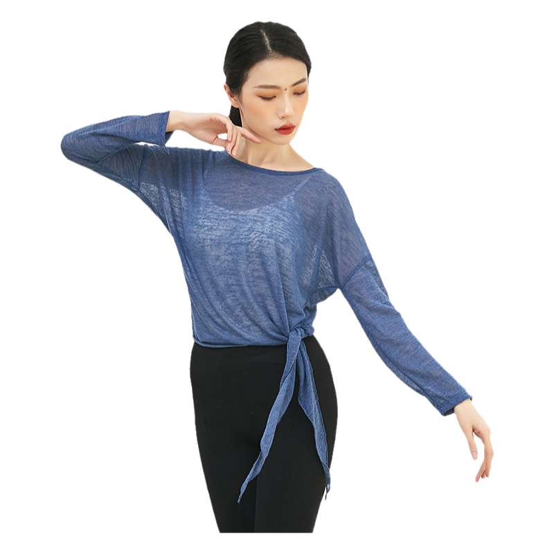 古典舞练功服女微透斜角开叉上衣