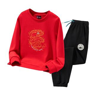 李宁儿童新年套装2026马年新款男女大童加厚运动套装本命年拜年服