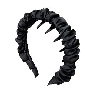 宽边发箍高颅顶显脸小发卡皱褶带齿头箍黑色高级感时尚洋气发捆女