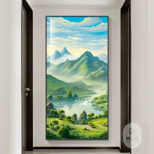 巨人山玄关装饰画西墙青山图玄关过道挂画背有靠山镇宅正对门壁画