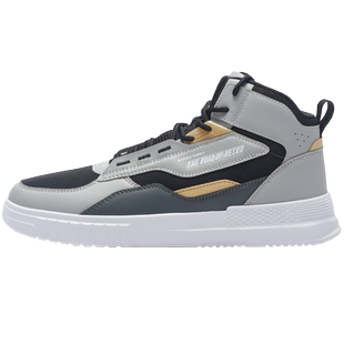 特步高帮鞋板鞋男鞋春秋男士高邦鞋子皮面防雨官方正品运动鞋男款