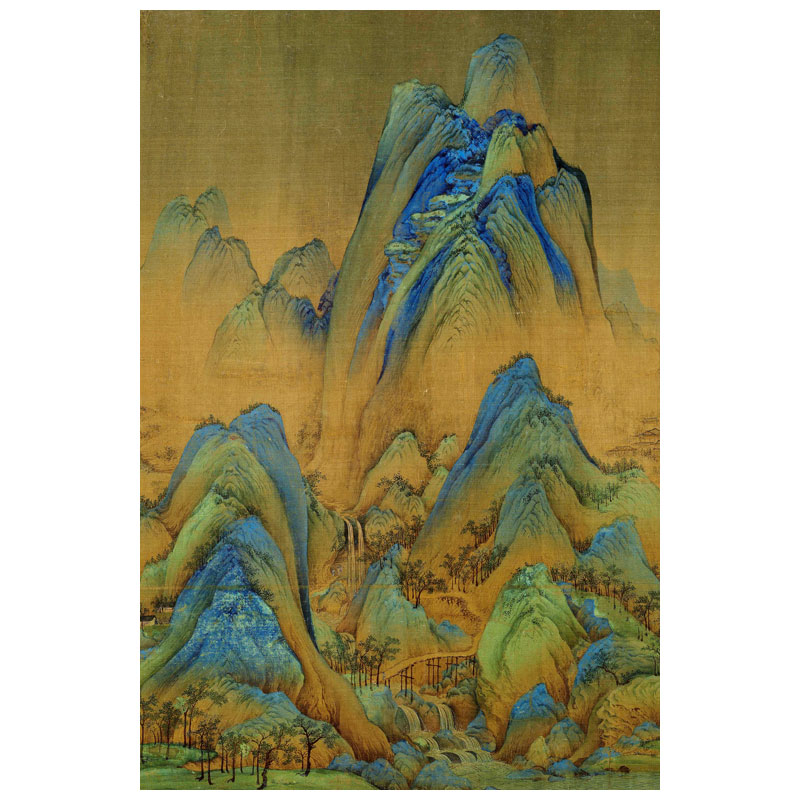 宋王希孟千里江山图背景墙新中式玄关古画卷轴中堂仿古画书房壁画