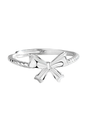 s925纯银素银高亮学生蝴蝶结戒指