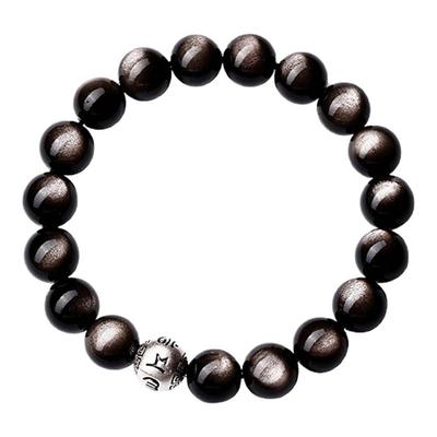 普陀山官方直发黑曜石手串女款正品银曜石男款礼物