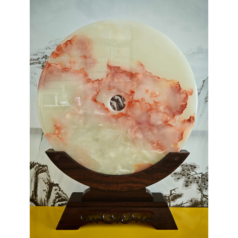 精品玉石平安扣摆件天然阿富汗红花青玉和氏璧书房客厅玄关工艺品