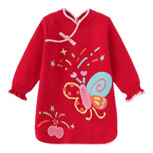 巴拉巴拉儿童连衣裙女童新中式旗袍裙春装2026新款红色新年拜年服