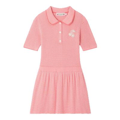 【新品】Bonpoint2026早秋女大童格子针织短袖连身裙小樱桃童装