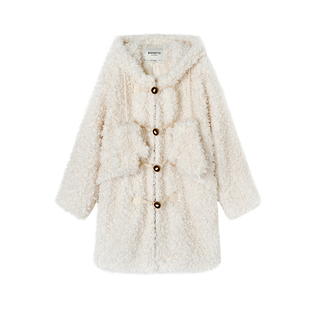 ANNATTO奶油小熊 白色毛茸茸大衣连帽毛毛外套冬仿皮毛一体羊羔毛