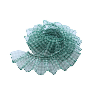 7CM田园纱印花小格子花边朝阳格子缩褶狗牙花边手工DIY娃娃裙子