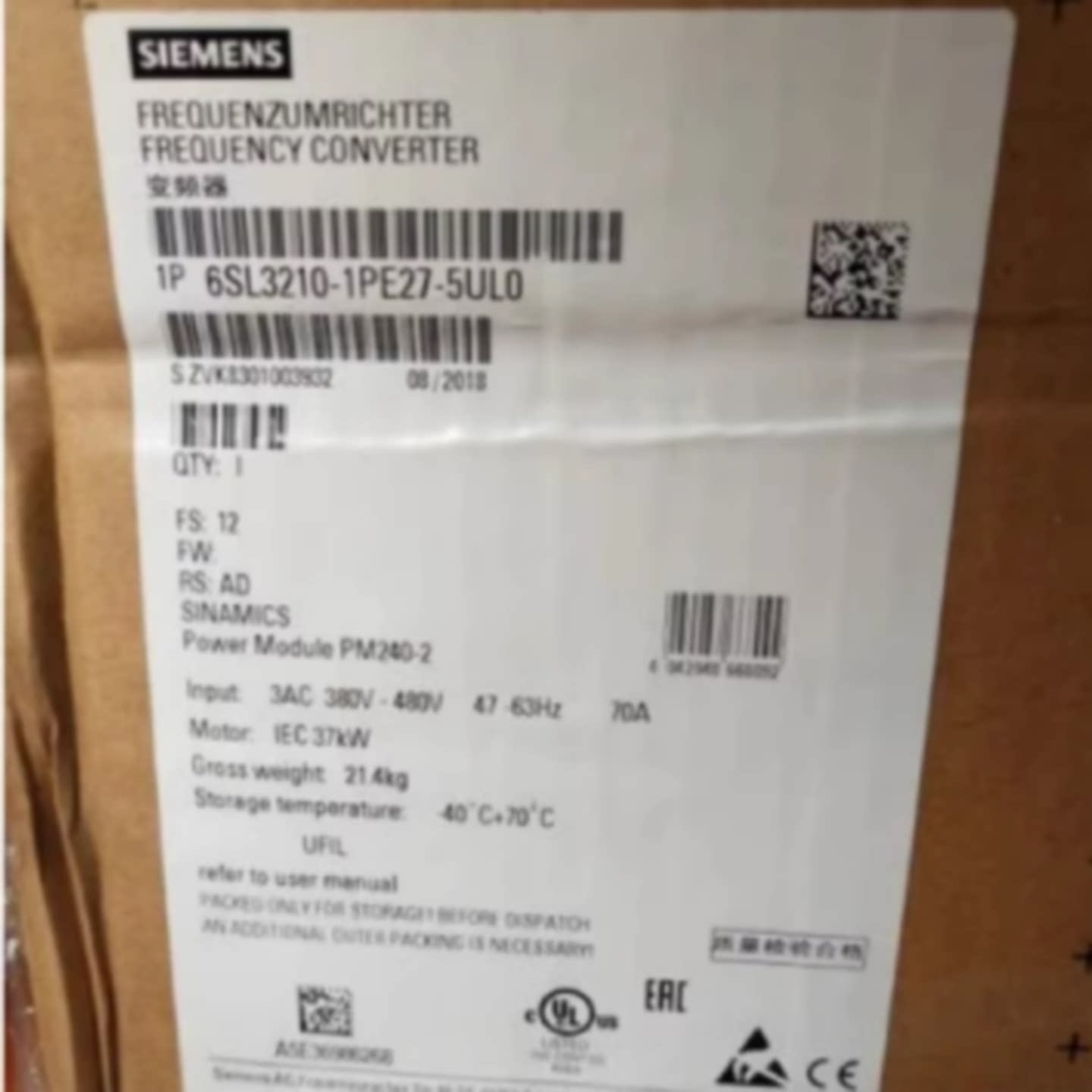 议价6SL3210-1PE27-5UL0西门子SG102变频器功率模块6SL32101PE275