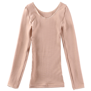 秋冬季肤色舞蹈打底衫隐形紧身内衣加厚肉色打底上衣加绒保暖衣女