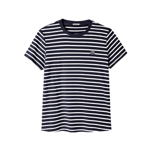 ELLE Active航海系穿搭条纹t恤女法式短袖夏季圆领上衣百搭
