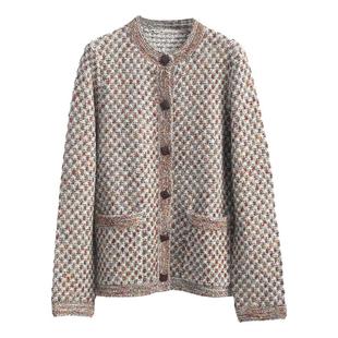 非市场通货!L/P山羊绒桑蚕丝混纺花纱 女士T@y圆领针织开衫外套