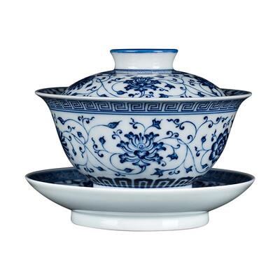 钟家窑手绘青花景德镇田园风盖碗