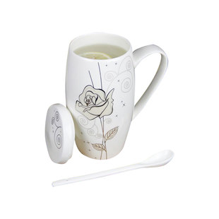 正品骨瓷大码水杯陶瓷大容量马克杯带盖勺杯子创意腰鼓杯咖啡牛奶