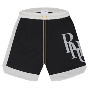 Rhude 夏季男士小众拼色侧边LOGO印花设计宽松高街沙滩休闲短裤