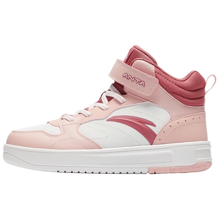 安踏儿童女童高帮板鞋棉鞋2025冬季新款皮面加绒保暖休闲鞋运动鞋