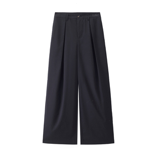 GC2026年春新款裤子女装品牌印花通勤极简中腰压褶阔腿裤12415007