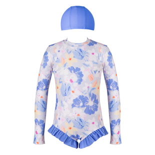 LittleNaive儿童泳衣防晒夏款长袖度假碎花泳装女童连体游泳衣