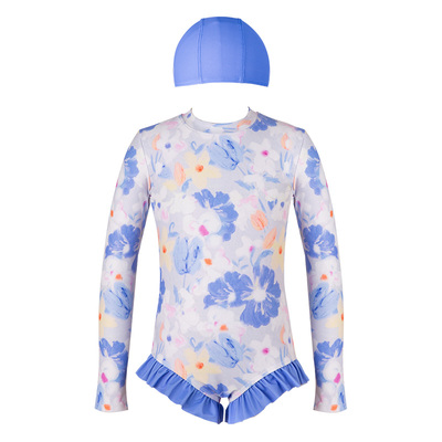 LittleNaive儿童泳衣防晒夏款长袖度假碎花泳装女童连体游泳衣