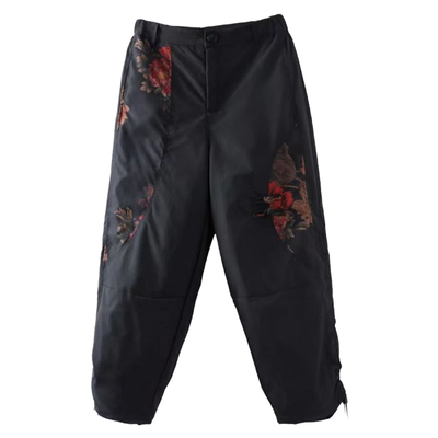 加厚高腰白鸭绒印花羽绒裤民族风